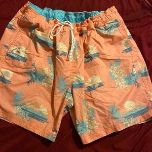 orange boat pattern swim trunks